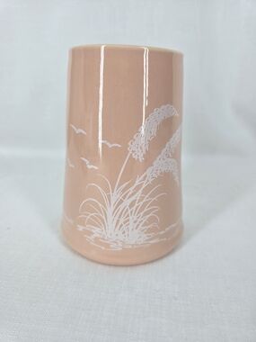 Peach Ceramic Bud Vase with White Meadow Motif